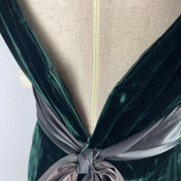 Vintage 80s 90s Donna Ricco Emerald Green Velvet Midi Dress Tie Waist Women's 8 - Picture 9 of 15